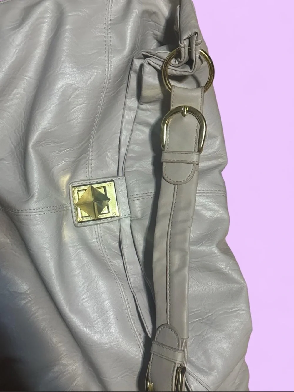 Vintage Y2K 2000s western indie boho faux leather hobo bag cream with gold